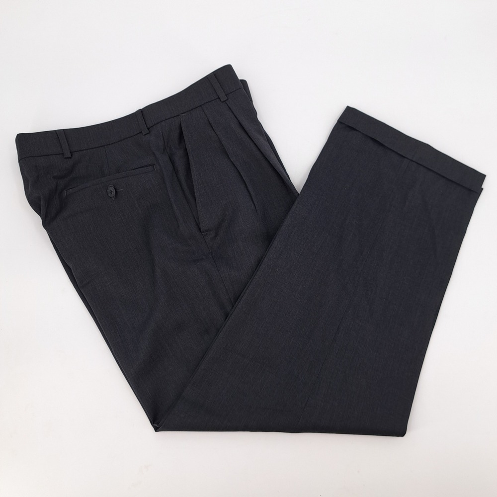 Ballin Classic Men's 34x28 Charcoal Wool Dress Pants Pleated Comfort EZE